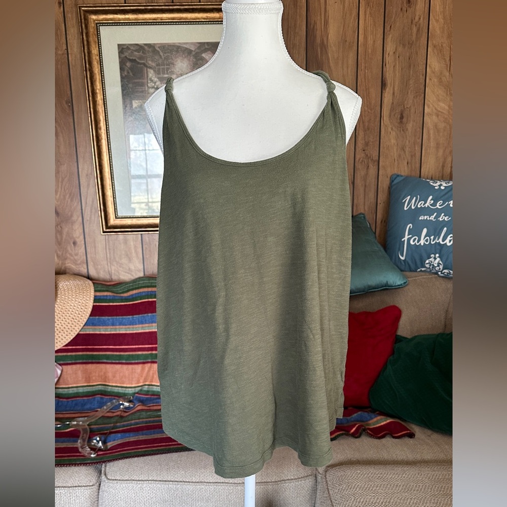 Time & Tru Olive Green Knotted Strap Tank Top, Size XL